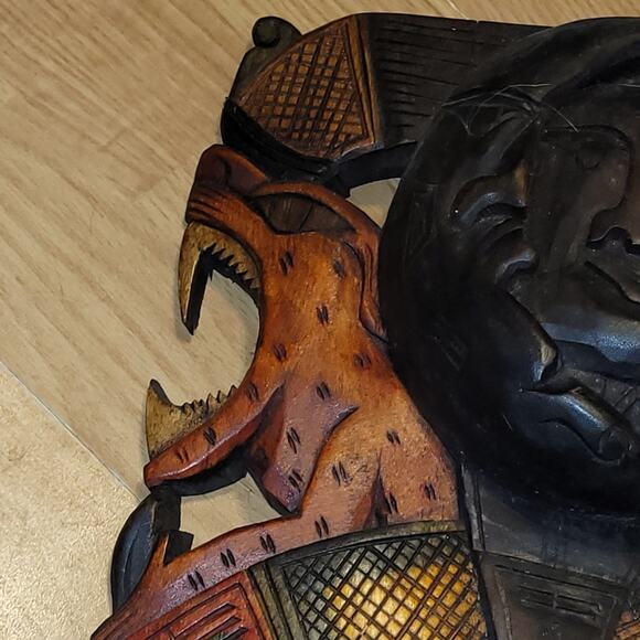 Vntg Hand Painted Hand Carved Myan Aztec Warrior Masks Sighned Set Of 6 Mexican - Picture 3 of 13